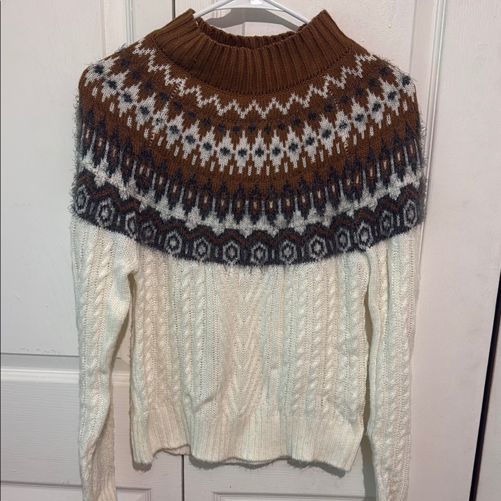 Copper Key Cream and Brown Cowl Neck Sweater